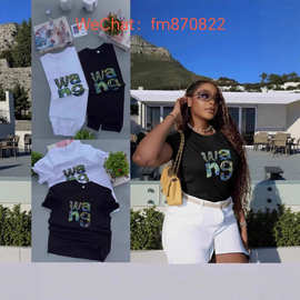 跨境亚马逊欧美街头时尚字母印花短袖纯棉t恤女士批发定 制