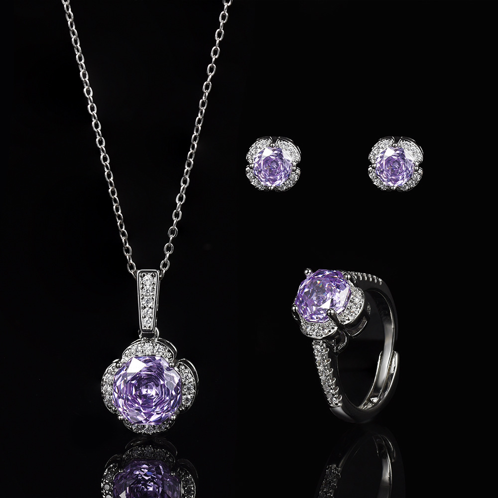 Amazon nuevo Seiko Rose Chepa Paracha collar de zircon pendientes anillo de tres piezas al por mayor