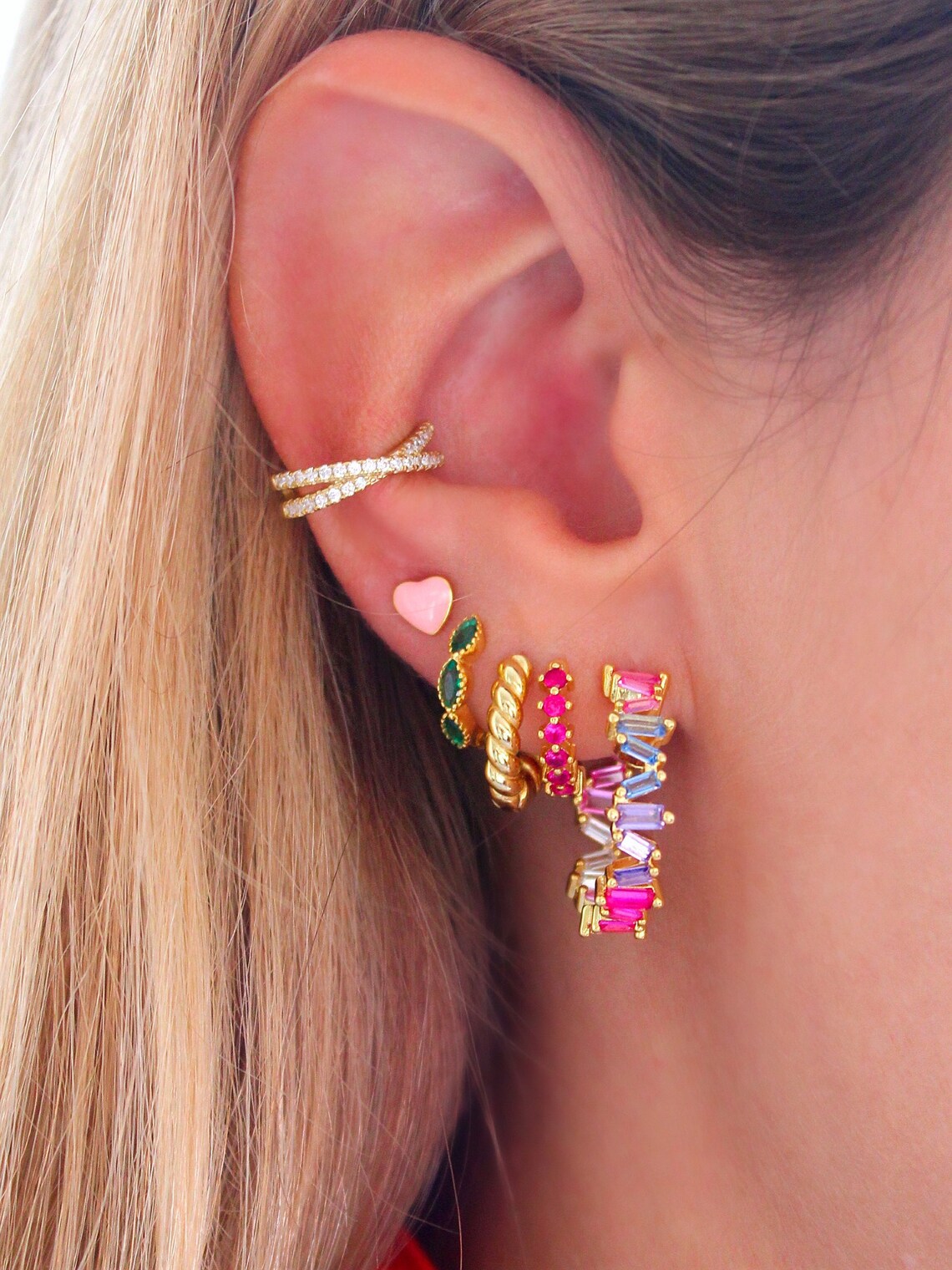 Gold Hoop Earrings Geometric Marquise Studs Light Luxury Style_voghion.com