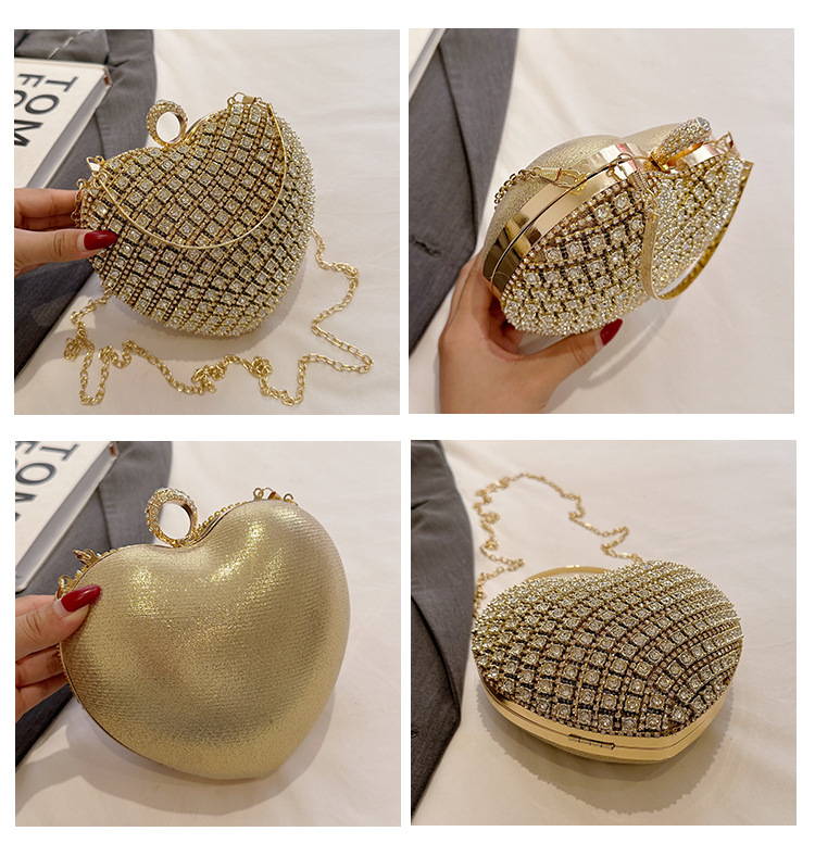 Plata Colores Oro Metal Forma De Corazón Diamante De Imitación En Forma De Corazon Bolsos De Noche display picture 2