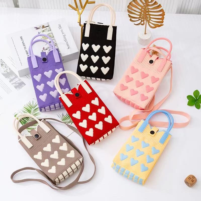 Korean Version Ins New Color-Blocking Small Floral Knit Handbag Niche Tote Bag Personalized Casual Texture Women's Phone Bag