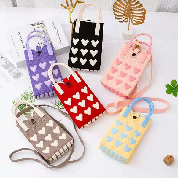 Korean Version Ins New Color-Blocking Small Floral Knit Handbag Niche Tote Bag Personalized Casual Texture Women's Phone Bag