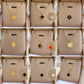 跨境热销炉内真金幸运草爆款冷淡项链女轻奢简约锁骨链配饰品批发