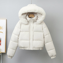 2025秋冬新款欧美小短款大毛领加厚棉服夹克女冬季工装棉外套