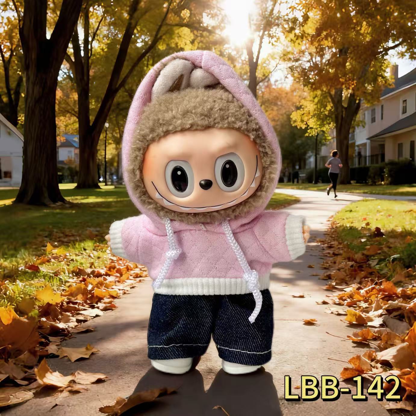 17cm una, dos y tres generaciones de ropa de muñeca labubu 10cm muñeca de algodón negro blanco gris polvo de moda sudadera pantalones spot image 8