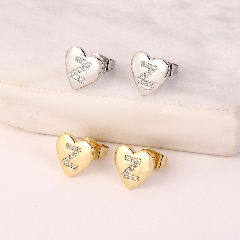 5g Weight Copper Ear Needle Material 18K Gold Plated, White Gold Plated Plating Material Rhinestones Inlay Material Ear Studs Classification 1 Pair Quantity Daily Occasion Copper Material Letter, Heart Shape Pattern Women's Gender Inlay Design Simple Style Style 1 Pair Simple Style Letter Heart Shape Inlay Copper Rhinestones 18K Gold Plated White Gold Plated Ear Studs 25