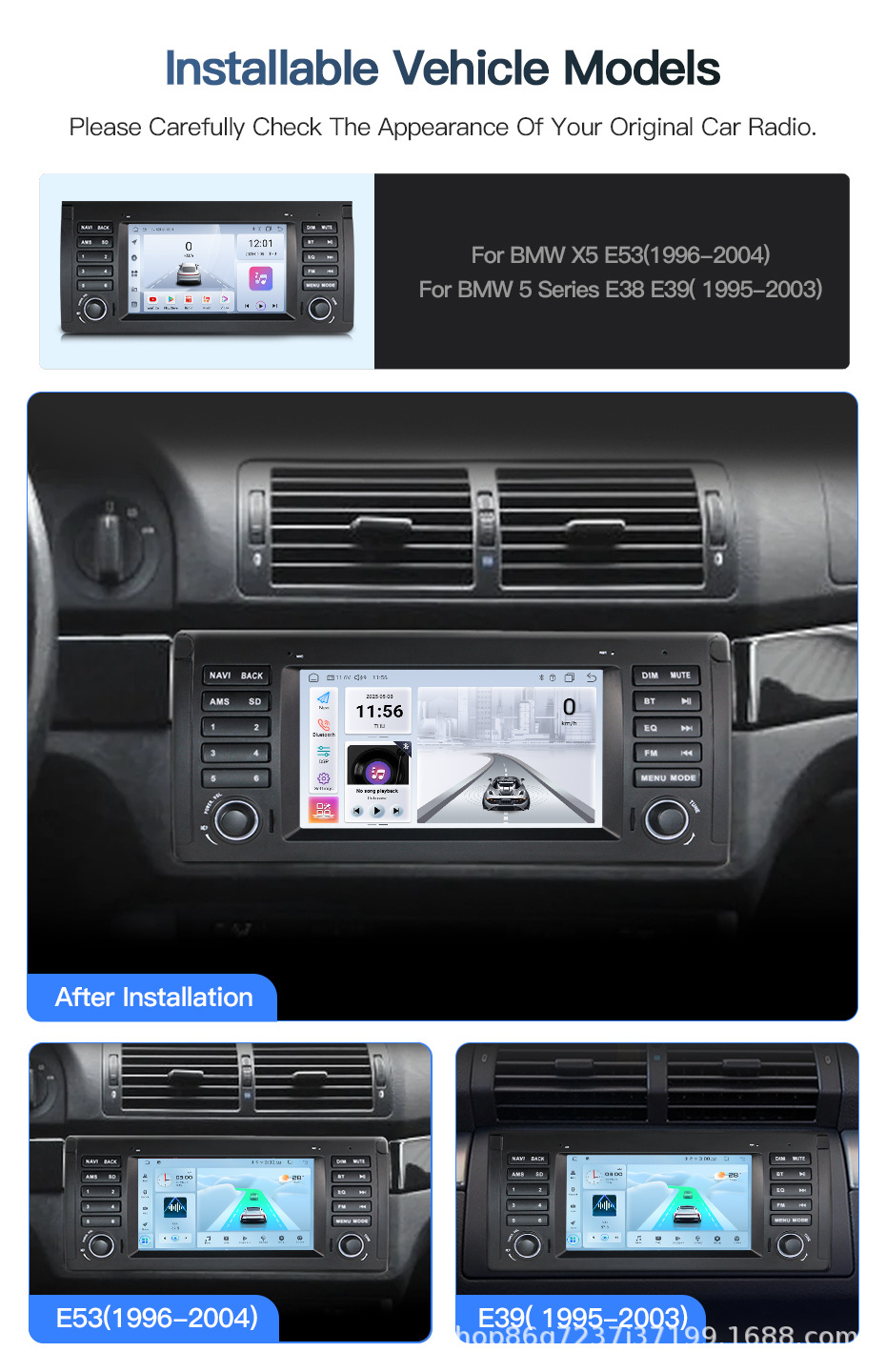 Suitable for BMW 5 Series E39 X5 E53 7inch Car-mounted central control large screen navigation reversing camera Bluetooth radio