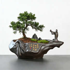新中式禅意陶瓷花盆厂家批发 真柏盆景造景专用创意艺术花盆