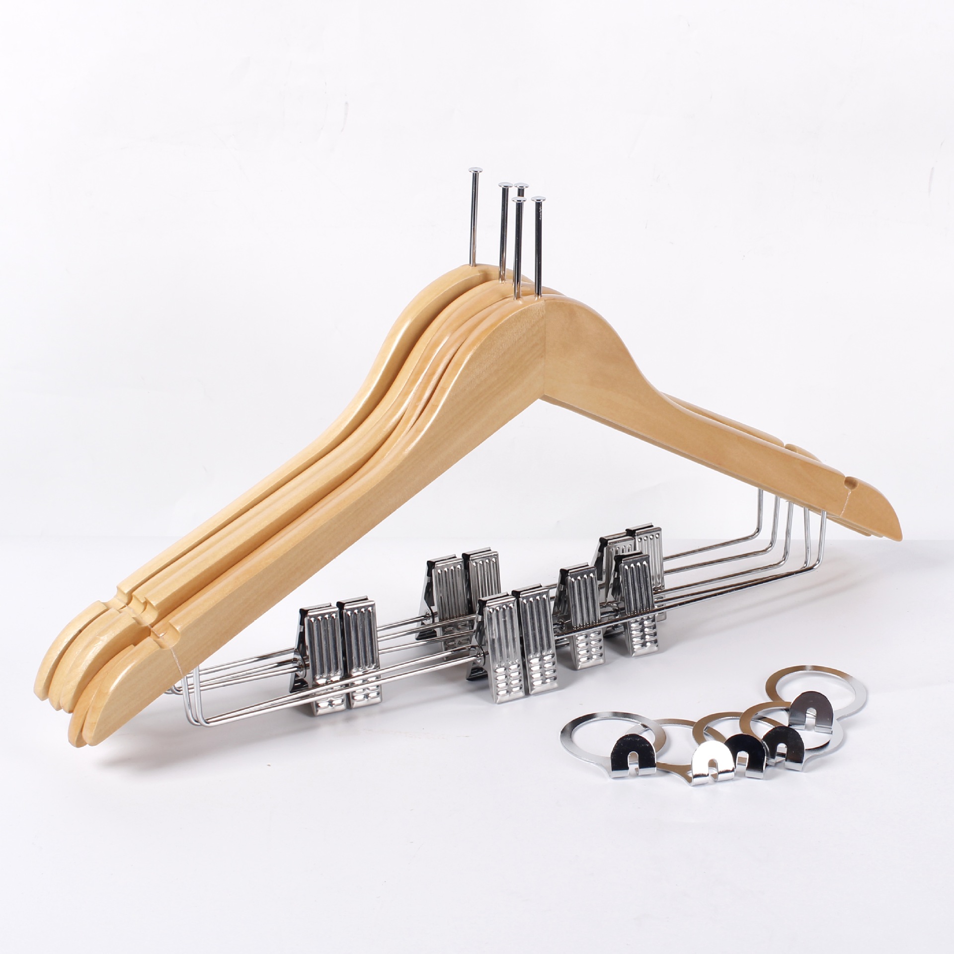 Percha de Madera Maciza con Pinzas, Antideslizante y Sin Marcas, para Tienda de Ropa