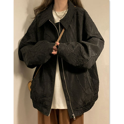 Texture Workwear Jacket for Women in Plus Size, Unique Suit Jacket, 2025 Spring and Autumn Retro Hong Kong Style Design, Baseball Style Outerwear
