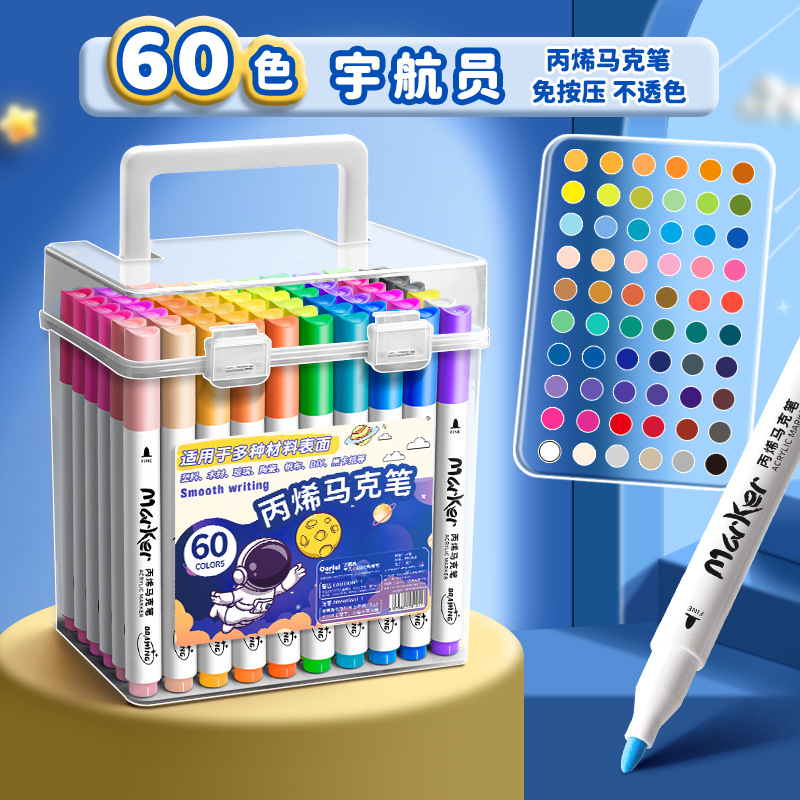 Marcador de acrílico opaco color plegable color niños lavable 48 color estudiantes de escuela primaria de arte jardín de infantes acrílico doble cabeza