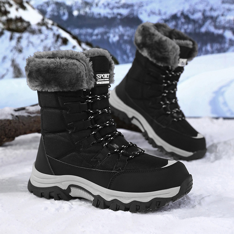 Northeast al aire libre botas de nieve para mujeres 2025 invierno de terciopelo grueso calentamiento zapatos de algodón pareja antideslizante impermeable botas al aire libre