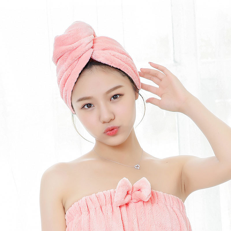 Absorbent Cap Quick-Dry Coral Fleece Thickened Cute Head Wrap Hair Drying Towel_voghion.com