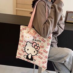 ハローキティキャンバスバッグレディース大容量バッグ学生シングルショルダーバッグかわいいkt猫通勤トートバッグ