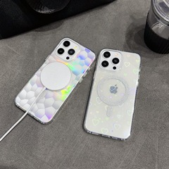 適用iPhone15ProMax磁吸鐳射手機殼15蘋果14炫彩13漸變透明防摔套