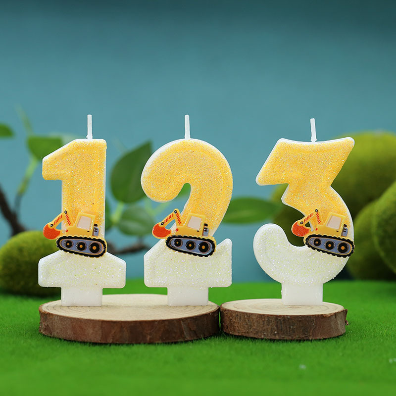跨境亚马逊temu创意工程车挖机数字生日蜡烛蛋糕装饰手工生日蜡烛|undefined