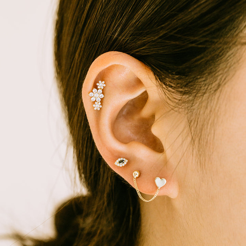 Fashion Heart Shape Crown Flower Sterling Silver Plating Inlay Artificial Pearl Rhinestone Ear Studs
