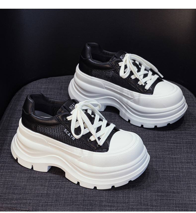 Giày sneaker nữ đế dày phong cách Anh quốc, form dày dặn, phối hợp trang phục hằng ngày — Be 5058, Đen 5058 chi tiết 16
