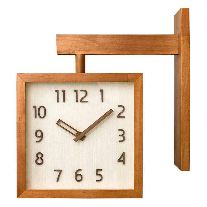Часы Двусторонние настенные часы из массива дерева Mute Бытовые простые современные часы в японском стиле Настенные Угловые двусторонние часы