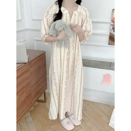 跨境专供外贸女士夏季新品韩版花朵珍珠扣花边短袖家居服睡衣批发
