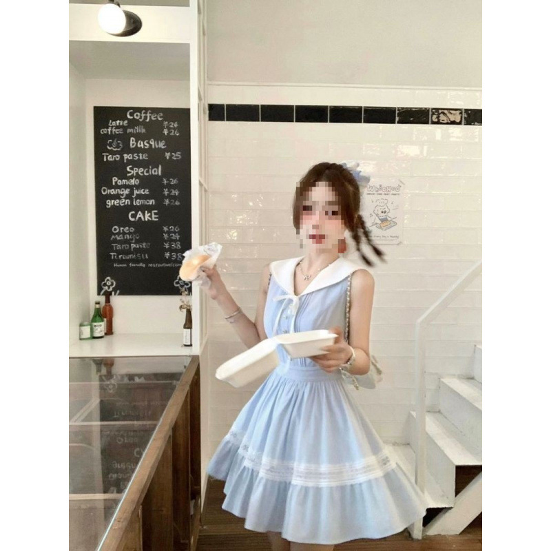 2025 Lan Yu Diary/Naval Academy Style Girly Blue Striped Waist Shirt Dress Sleeveless Short Skirt 2025 Lan Yu Diary/Naval Academy Style Girly Blue Striped Waist Shirt Dress Sleeveless Short Skirt