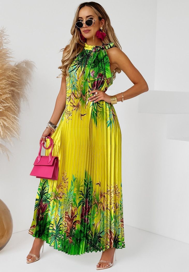 Printing Design Bohemian Style Wholesale Women's Bohemian Printing Plant Holiday Travel Standing Collar Sleeveless Swing Dress
