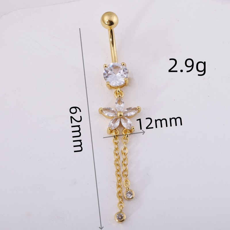 New Gold Butterfly Zircon Copper Navel Ring Set Body Piercing Jewelry 2025 Summer Trend detail image 7