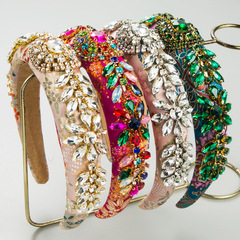 和鳴發箍時尚復古宮廷風滿鑽海綿頭箍氣質高顱頂刺繡花紋布藝髮飾