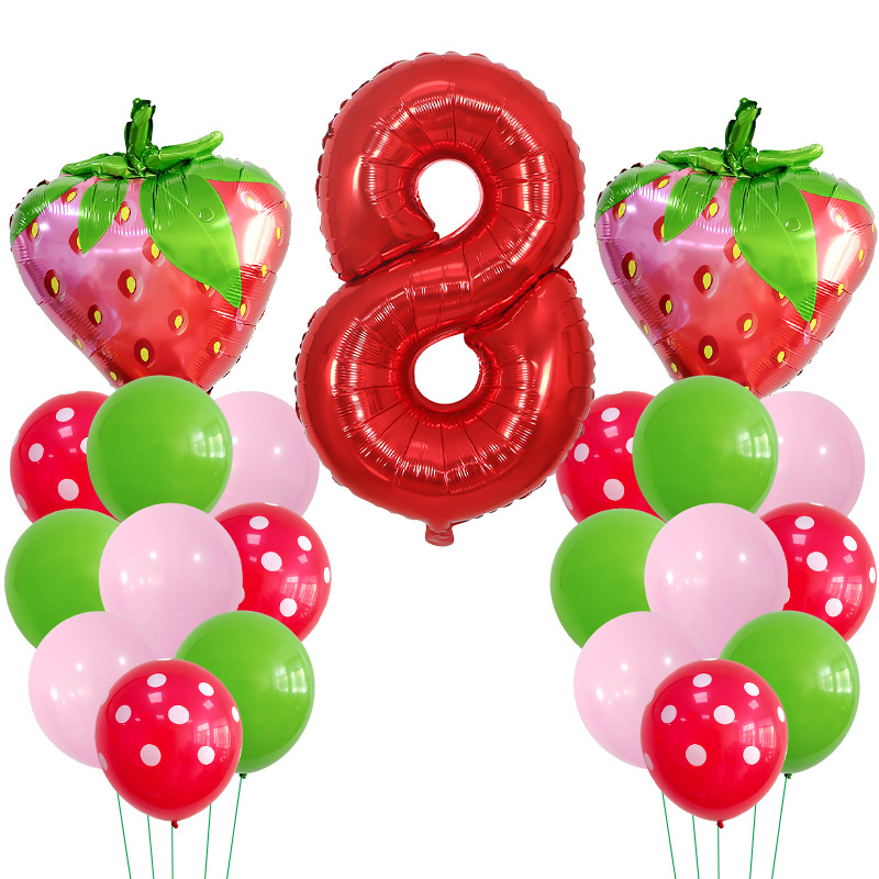 Casual Cute Number Strawberry Aluminum Film Birthday Festival Balloons display picture 13