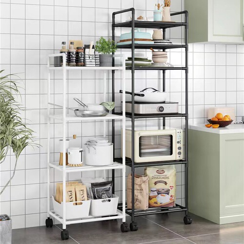 Kitchen multi-layer floor-standing storage rack household movable storage stand integrated wall-mounted steel frame wholesale