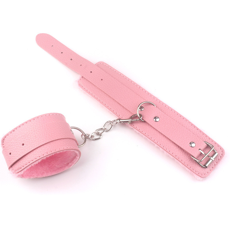 Plush Leather Handcuffs, Soft Adult Restraint Cuffs, Red Bondage Accessory — detail image 4