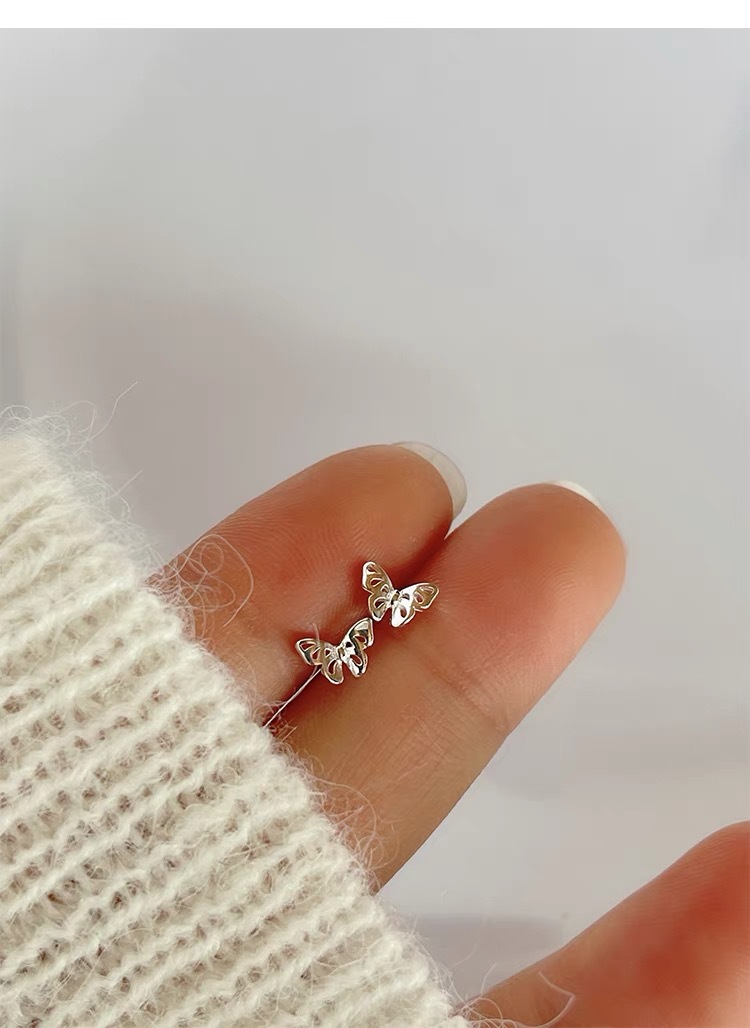 2g Weight 925 Sterling Silver Ear Needle Material Ear Studs Classification 1 Pair Quantity Daily, Date Occasion 925 Sterling Silver Material Butterfly Pattern Women's Gender Plating Design Sweet, Simple Style Style 1 Pair 925 Sterling Silver Butterfly Ear Studs 3