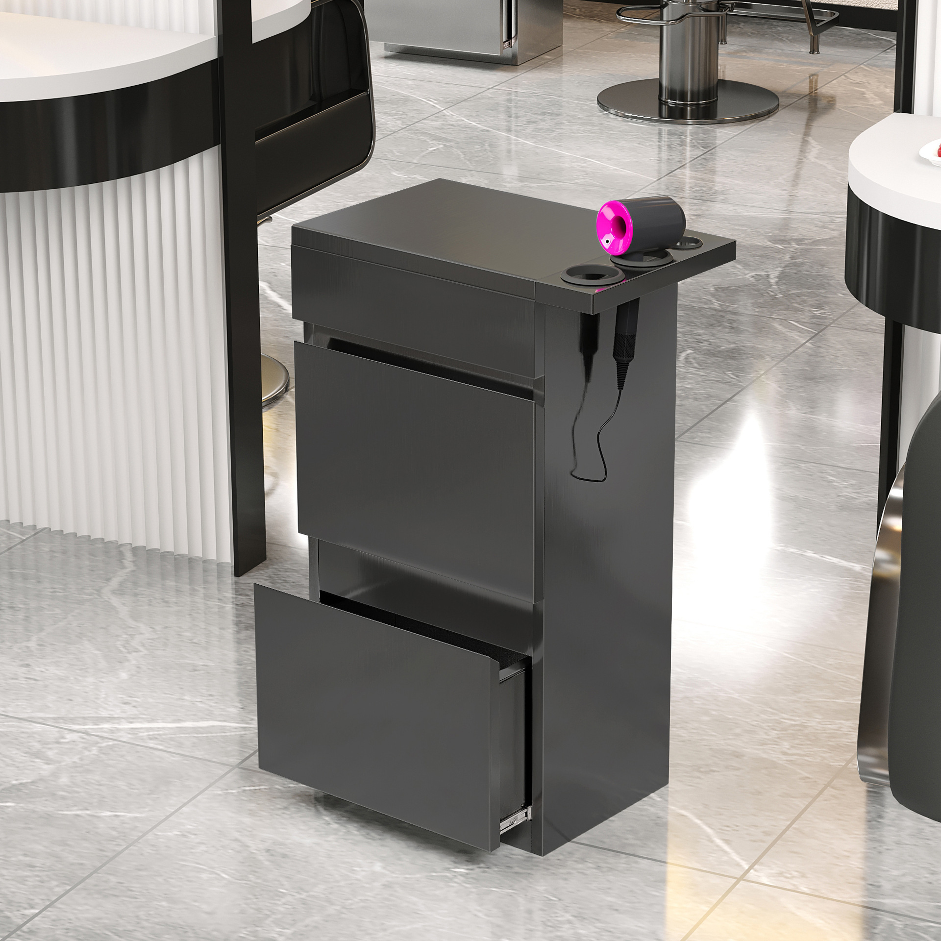 06_블랙 브러시드 지문방지 헤어드라이어 랙 2개 - 78x30x40cm