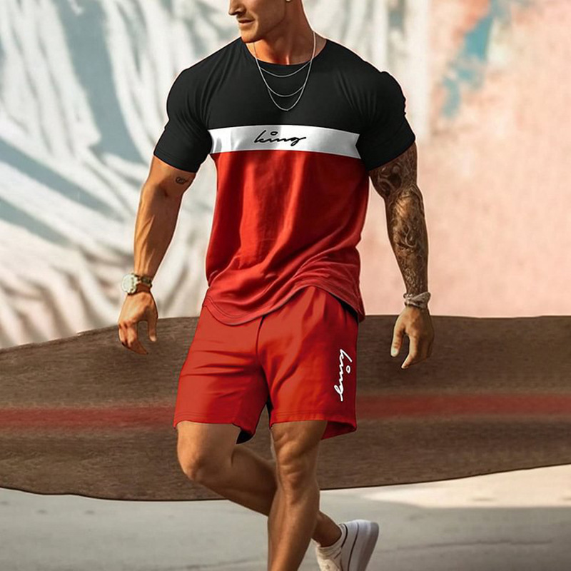 2023 camiseta de moda de verano corriendo fitness cuello redondo manga corta 3D impresión de los hombres de comercio exterior traje de Deportes de calle
