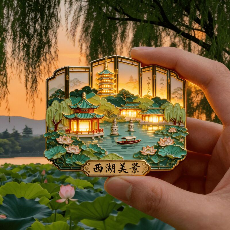 Hangzhou West Lake Scenic Beauty Cultural and Creative Metal Magnetic Refrigerator Magnet Decoration Travel Culture Exquisite Souvenir Gift