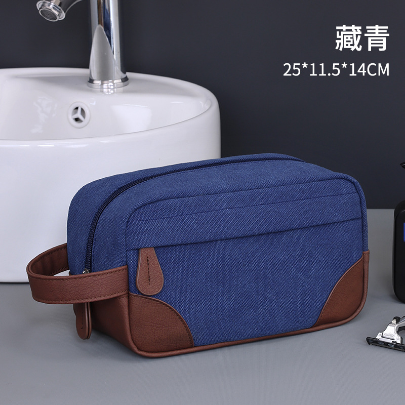 Transfronterizos Amazon Europa y América retro pu empalme lona bolsa de baño para hombres viaje bolsa de maquillaje portátil nicho diseño