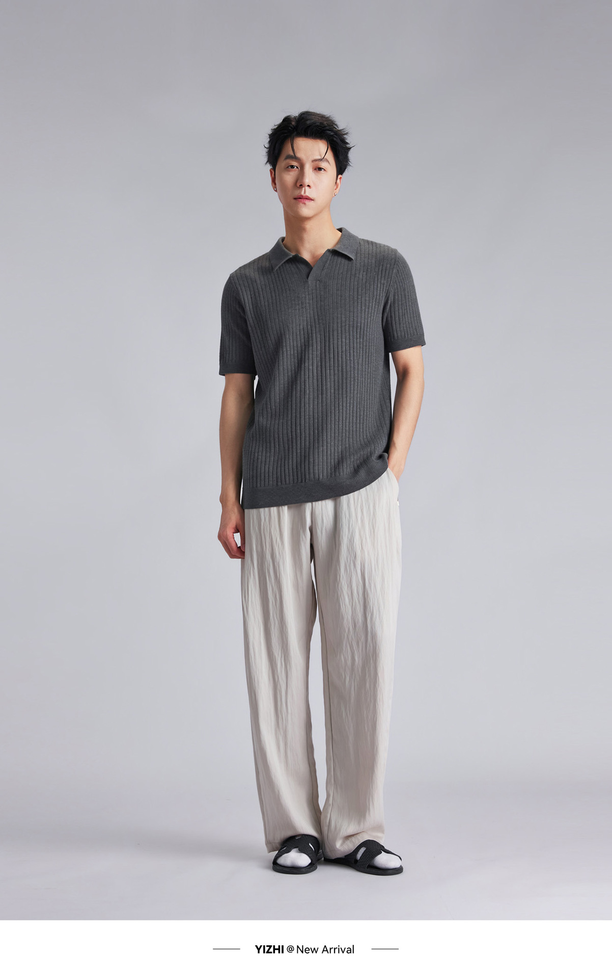 Áo polo nam dệt kim phong cách cổ điển tay ngắn — đen chi tiết 18