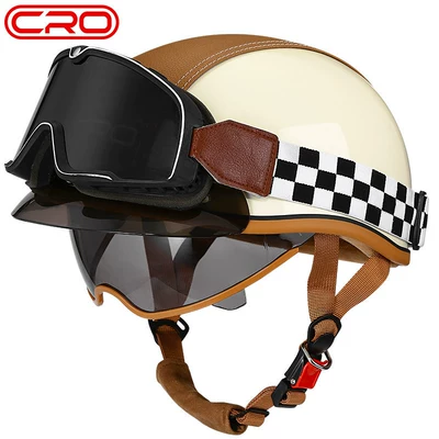 Motosiklet kaskı (dəbilqə) – and Electric Bikes, Japanese-Style Helmet - cro-summer-helmet-off-white-transparent-mirror-black-tea-mirror-large-frame-goggles-m-55-56cm-head-circumference