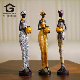 跨境复古非洲黑人摆件异域风情人物雕塑树脂工艺品样板房客厅装饰