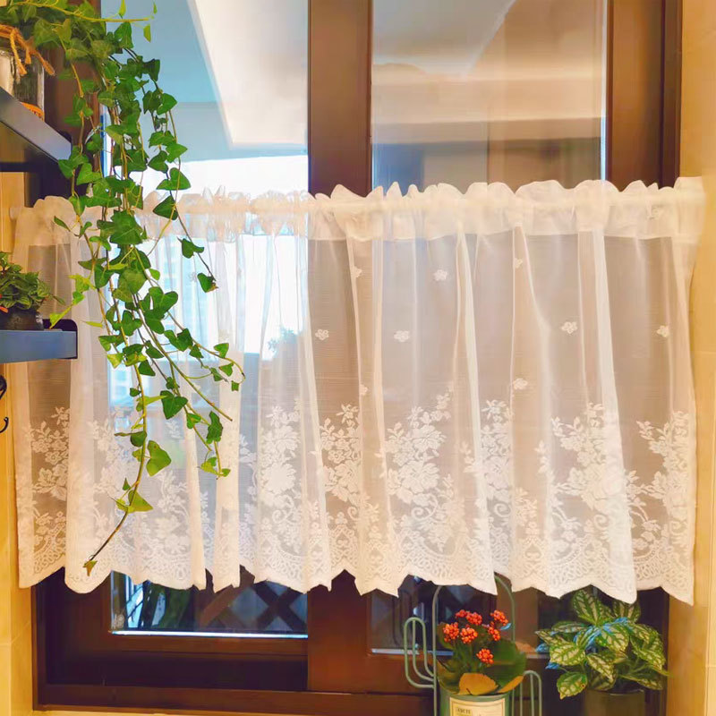 Kitchen Lace Short Curtain American-Style Sheer Curtain Half Curtain Window Curtain Bay Window Japanese-Style Bedroom Study Punch-Free Door Curtain