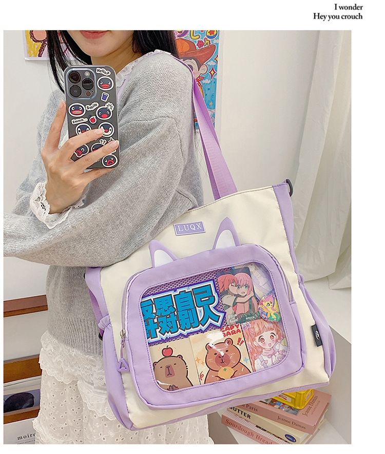 The new cute cartoon printed student bag with a large capacity and transparent student storage single-shoulder bag is selling well for women Item Picture
