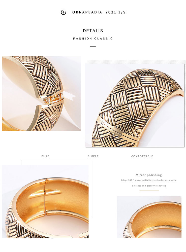 Fashion Wide-brimmed Cross-herringbone Pattern Alloy Bracelet display picture 4