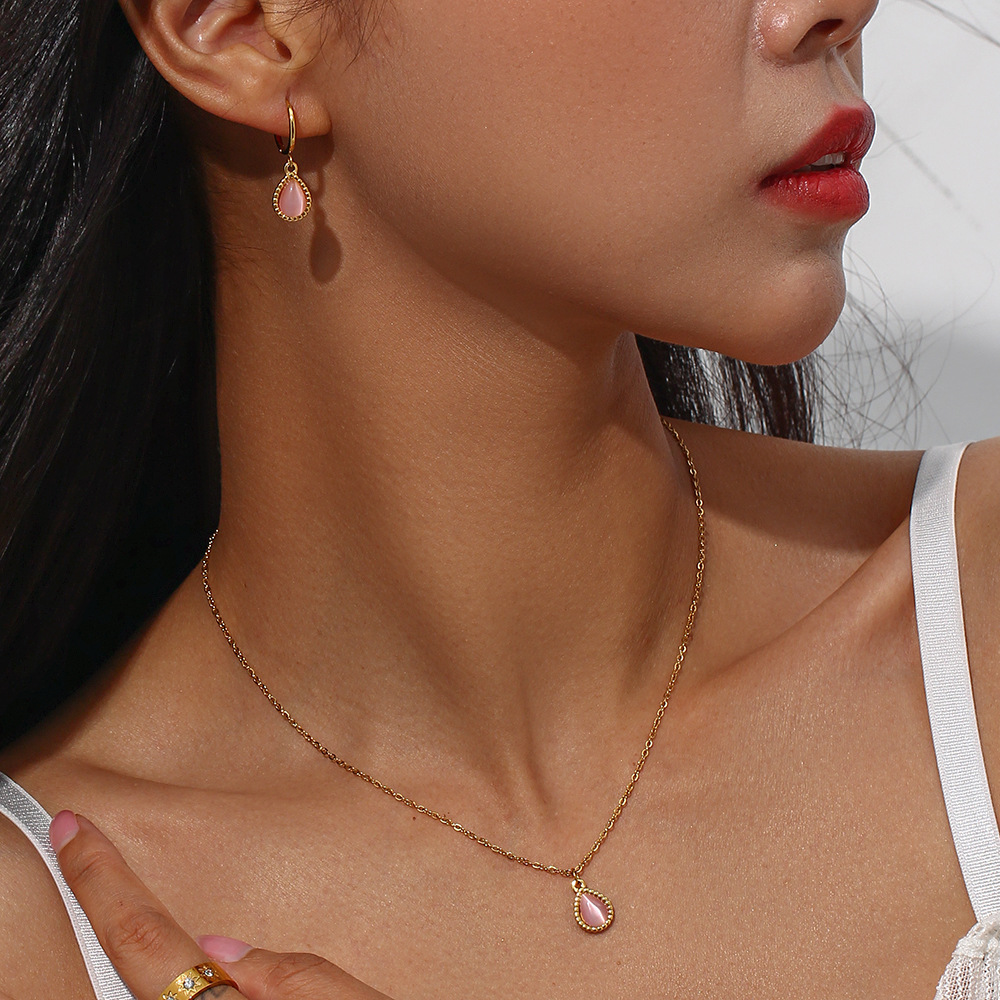 Fashion Water Droplets Stainless Steel Inlay Opal Pendant Necklace 1 Piece