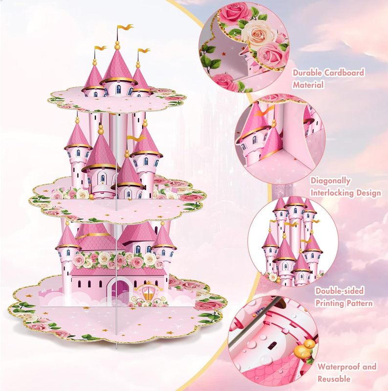 プリンセス城ケーキスタンド子供诞生日パーティー用品プリンセス城诞生日パーティーデコレーションデザート|undefined