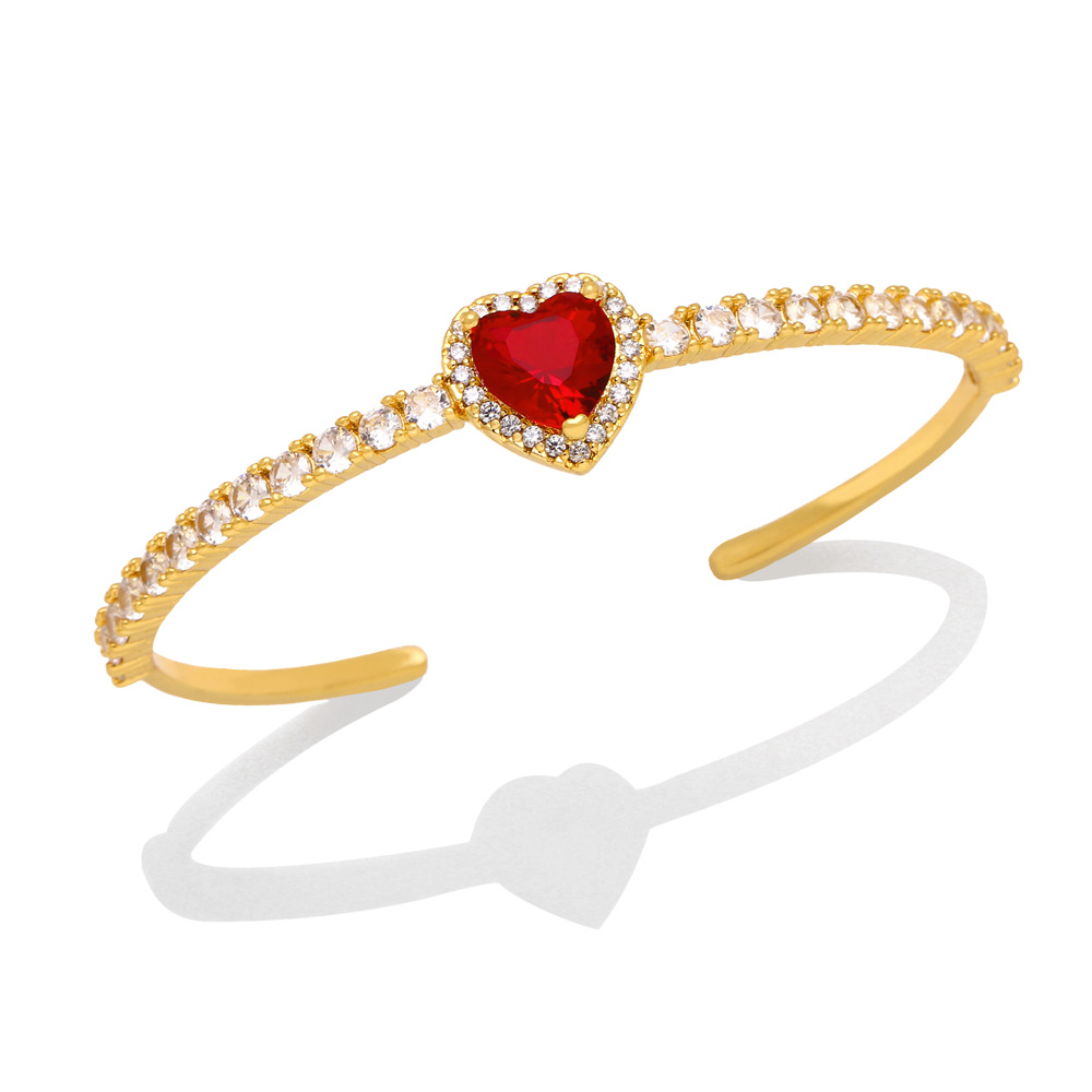 Fashion Heart Shape Copper Inlay Zircon Bangle 1 Piece