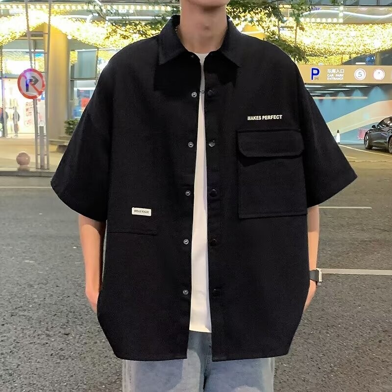 Japanese Style Fresh Style Men's Loose Button Design Half Sleeve Shirt Summer Trendy Brand New Short Sleeve Shirt for Teenagers