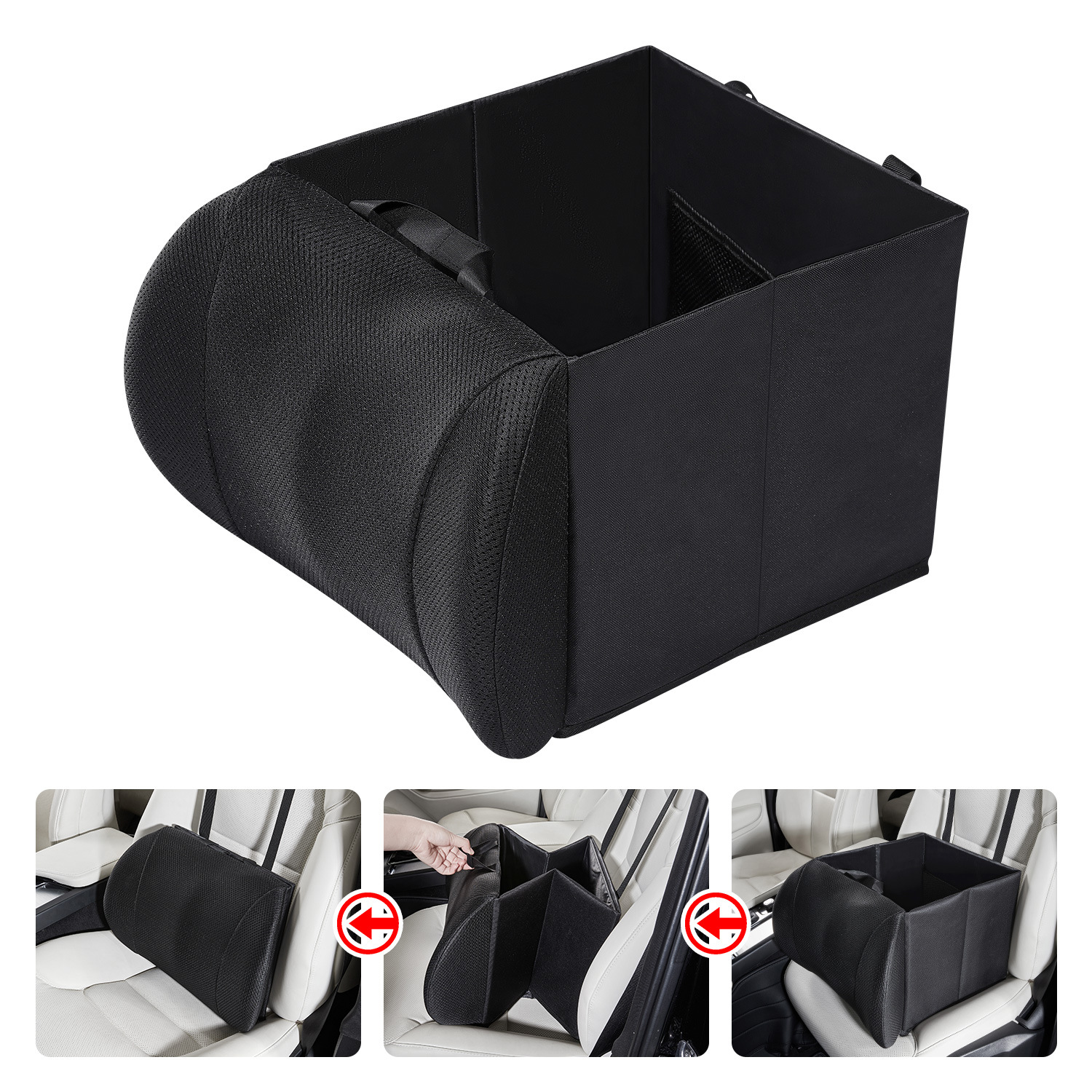 Car Storage Box with Lumbar Support, Two-In-One Memory Foam, Foldable Car Seat Storage Box, Portable Storage Box