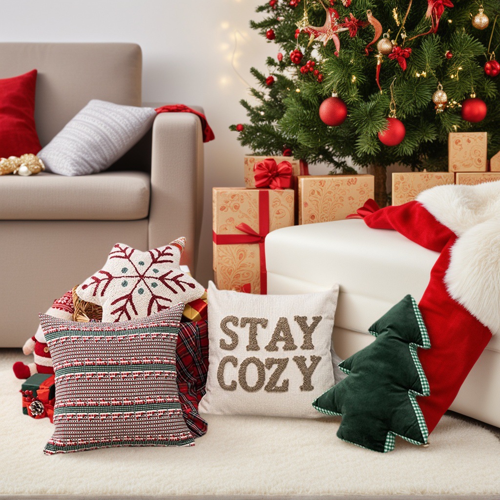 Christmas Pillow Holiday Sofa Living Room Cushion Lumbar Support Atmosphere Decorative Pillowcase Soft Back Cushion Pillow