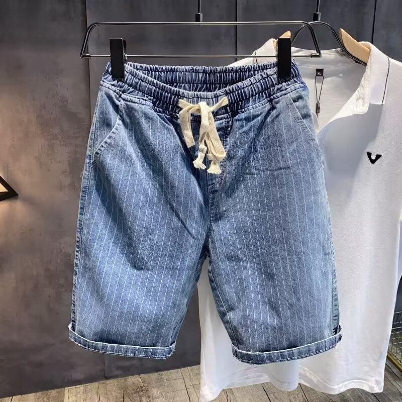 Men's Clothing Unisex Summer Starry Sky Pattern Denim Shorts Thin Ice Silk Straight Loose Fit Five Point Pants For Men_mkmklike.com