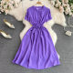 Summer Gentle Style Elegant Elegant Elegant Vertical Collar Short-sleeved Slimming Mid-length A- line Large Swing Dress